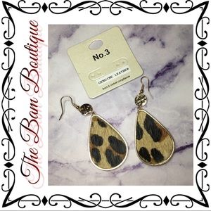 Teardrop Animal Skin Leather Inset Earrings